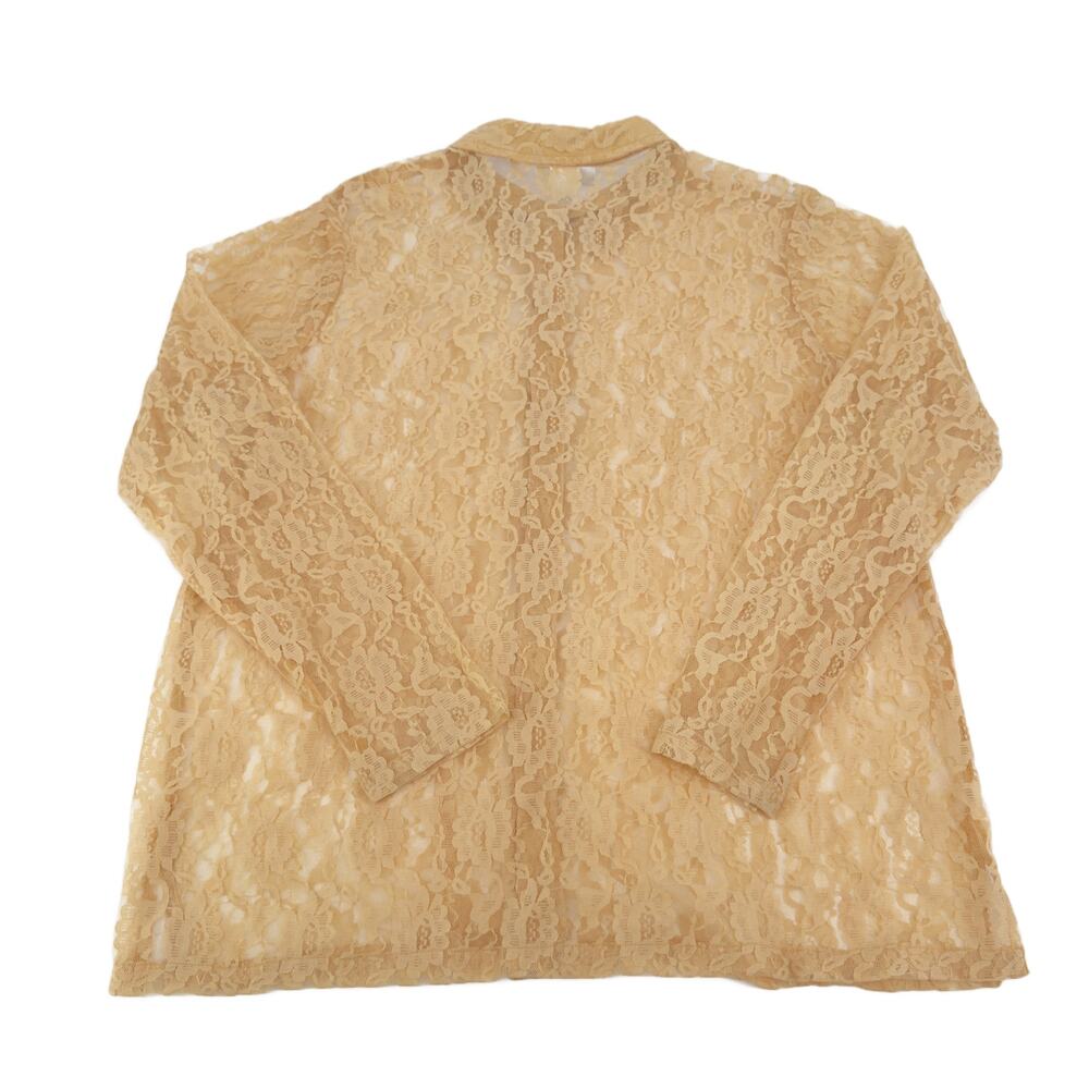 Vintage CW Classics Floral Lace Button-Up Shirt size XL Sheer Antique Beige - Picture 12 of 16